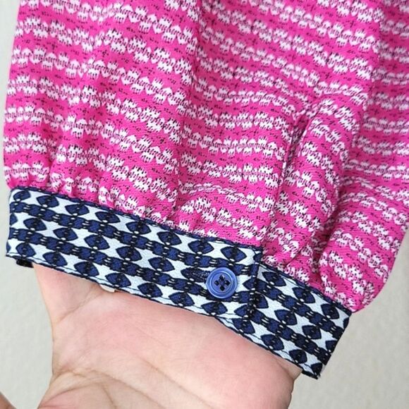 WILLI SMITH Women's Pink Blue 3/4 Sleeve V-Neck Patterned Sheer Blouse size XL - Picture 9 of 12